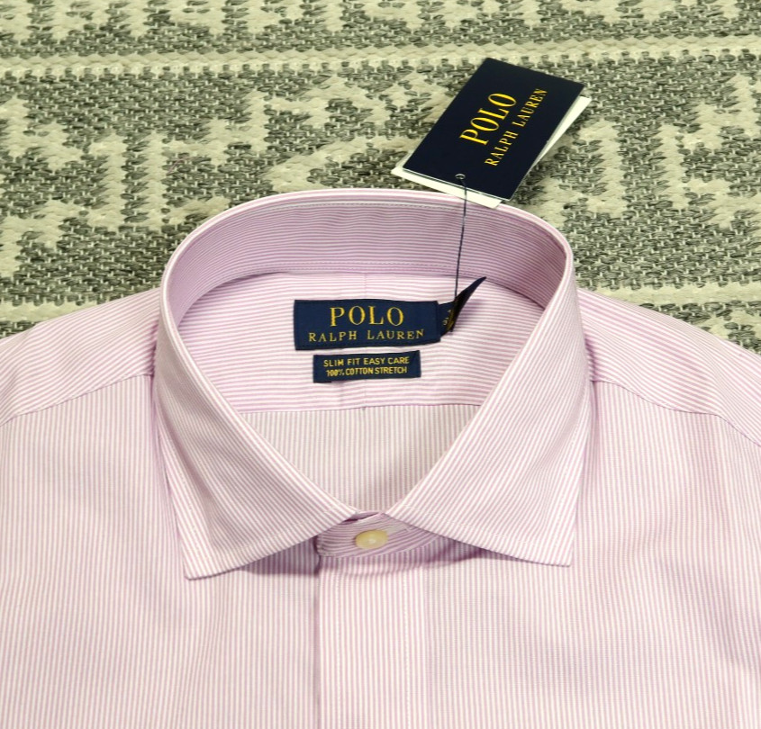 New Polo Ralph Lauren Men's Slim Fit Button Up Shirt - 15 32/33 - Pink / White
