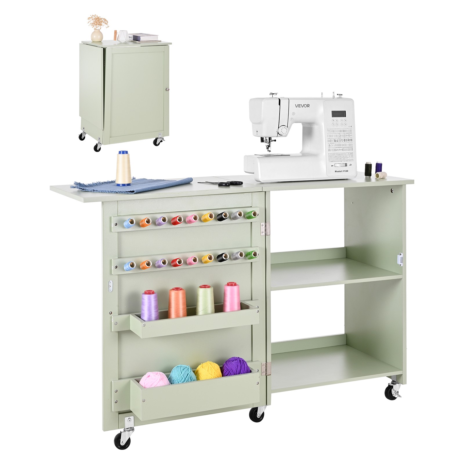 VEVOR Folding Sewing Table Multipurpose Sewing Machine Table Compact Light Green