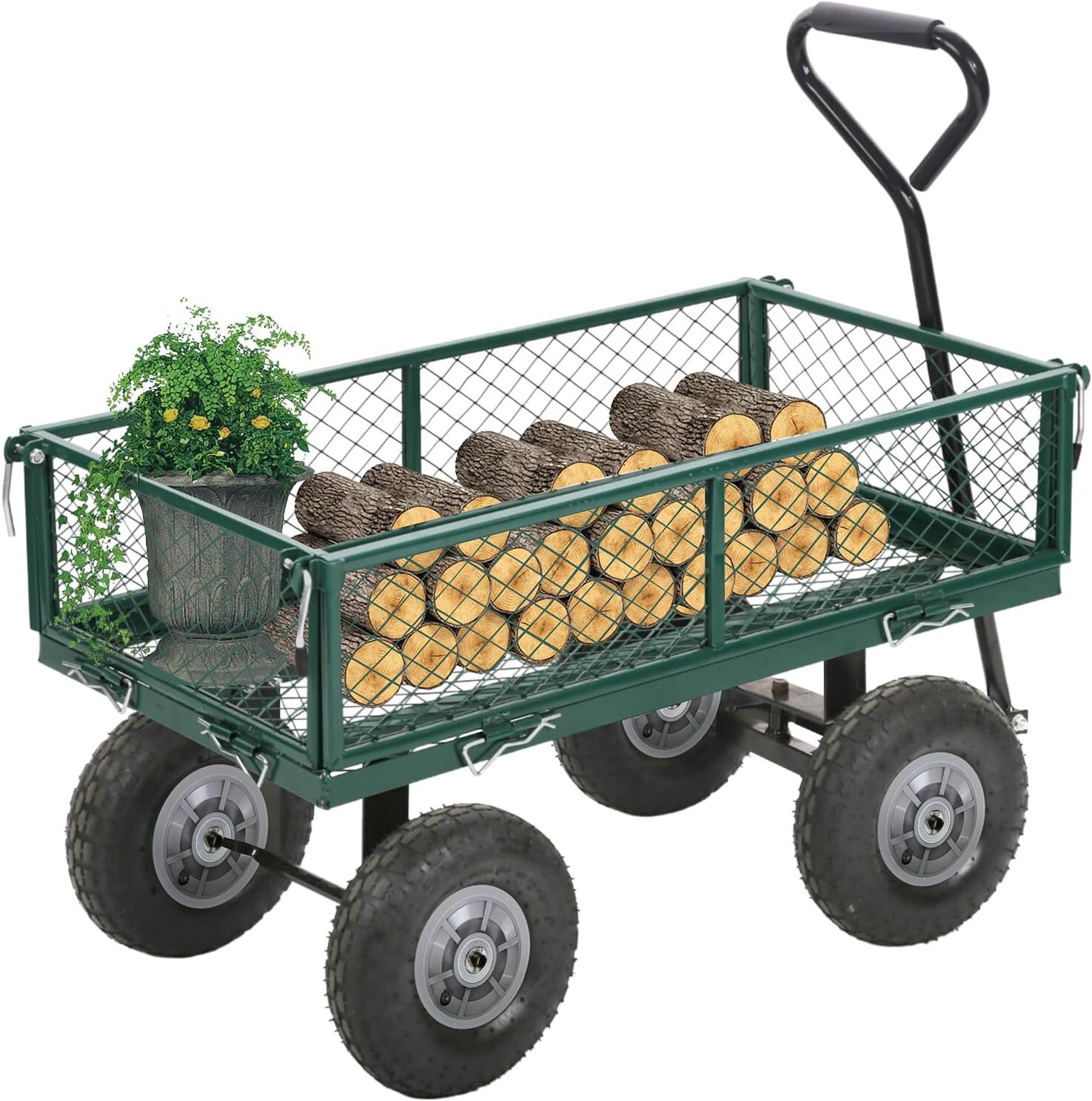Garden Carts Yard Dump Wagon Cart Lawn Utility Cart Outdoor Steel Heavy Duty