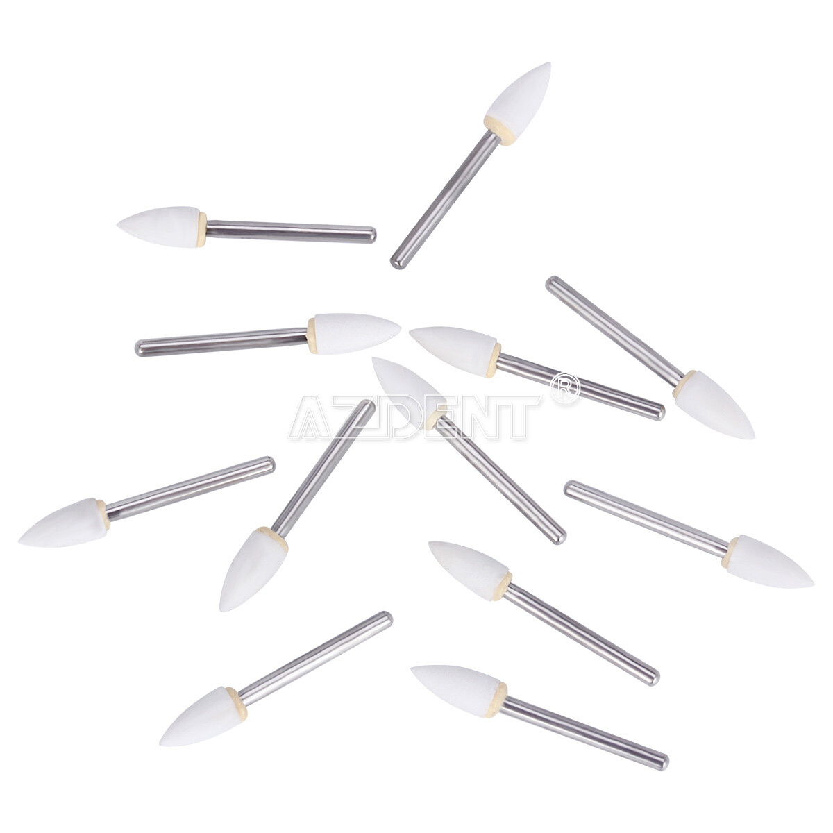 12pcs Dental Flame White Stone Polishing FG Burs Fl2 Abrasion Point Bur AZDENT