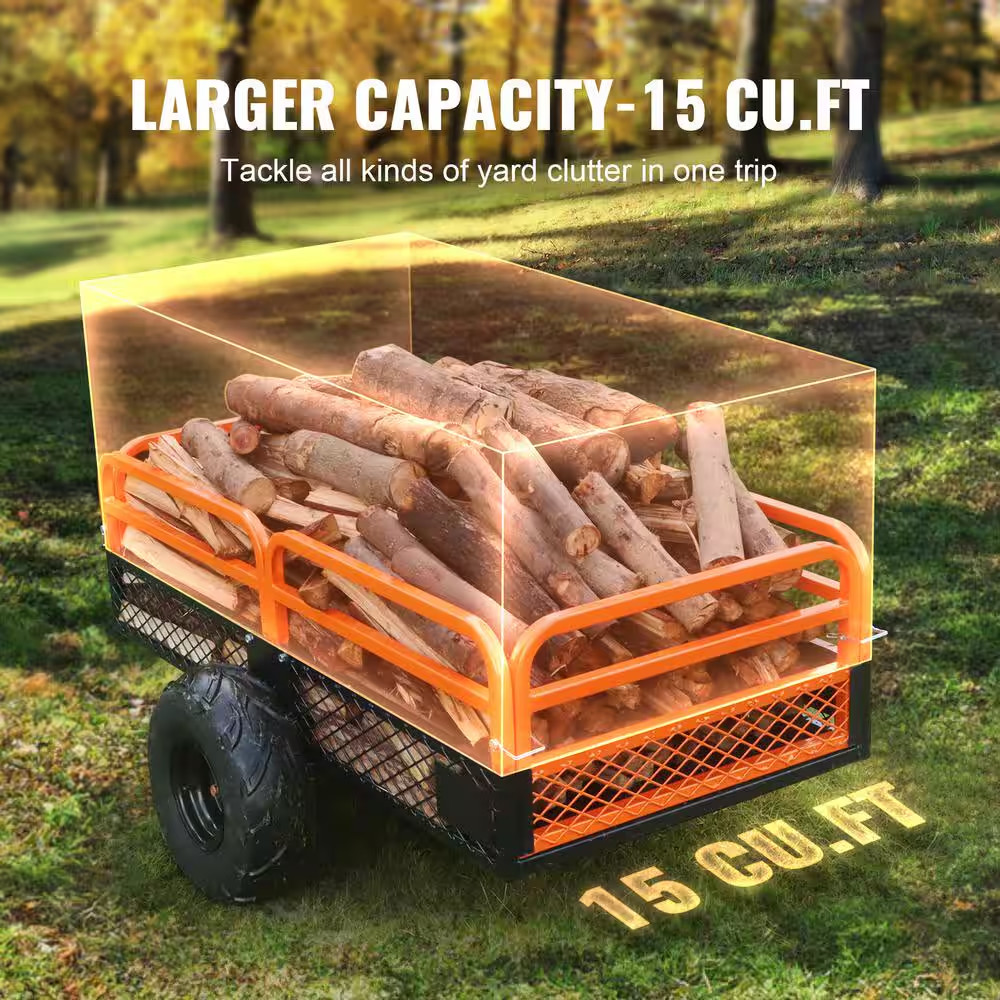 1500 Lbs. 15 Cu. Ft. Steel Havy-Duty ATV Trailer Dump Cart, Garden Cart Garden U