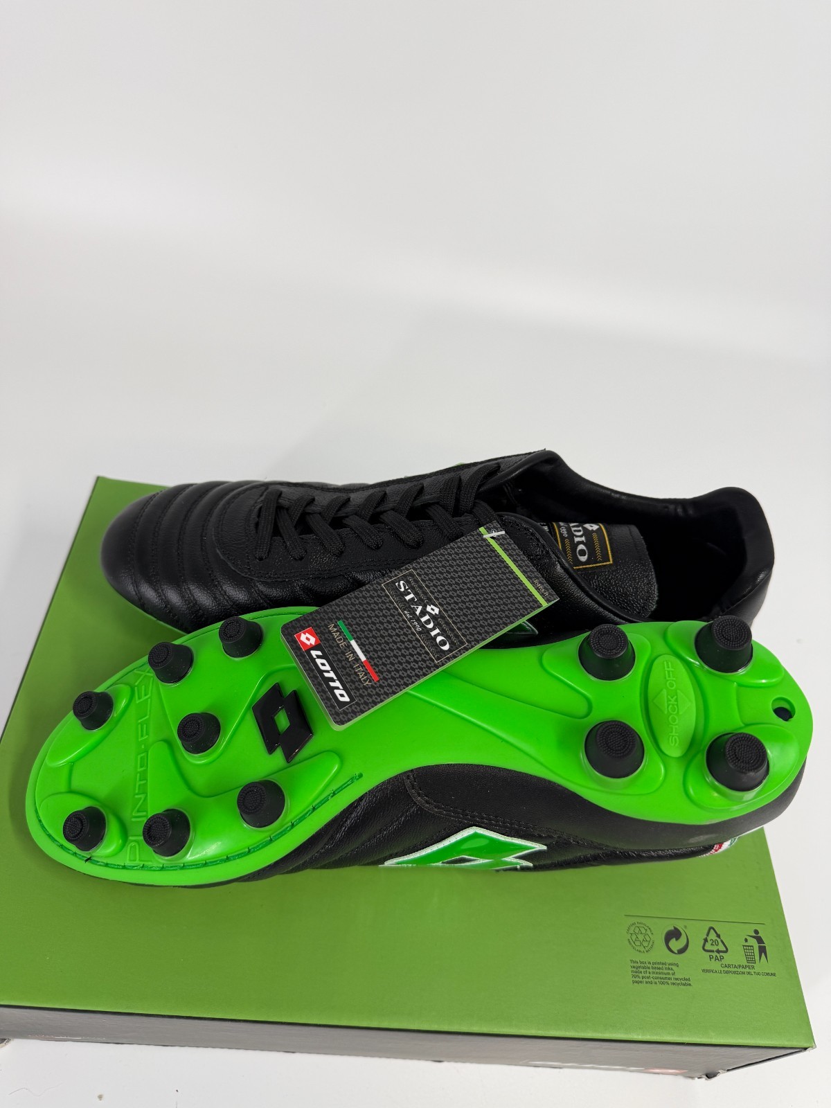 Lotto Stadio OG II FG Size 9.5 Soccer Cleats Black Spring Green 215017 1NI New