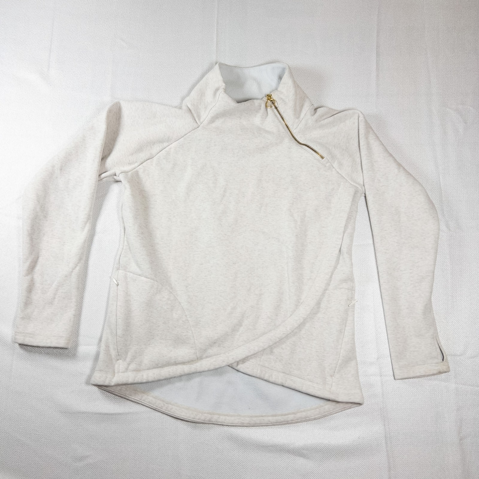 Athleta Cozy Karma Side Zip Funnel Neck Pullover Sweatshirt Size Small Oat