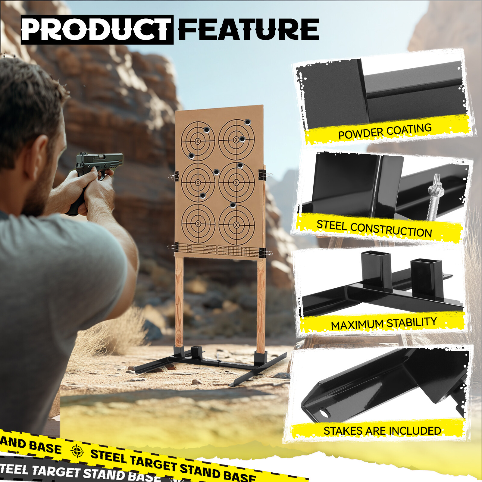 Adjustable H-Shaped Target Stand Base For Paper Silhouette Shooting 2-Pack