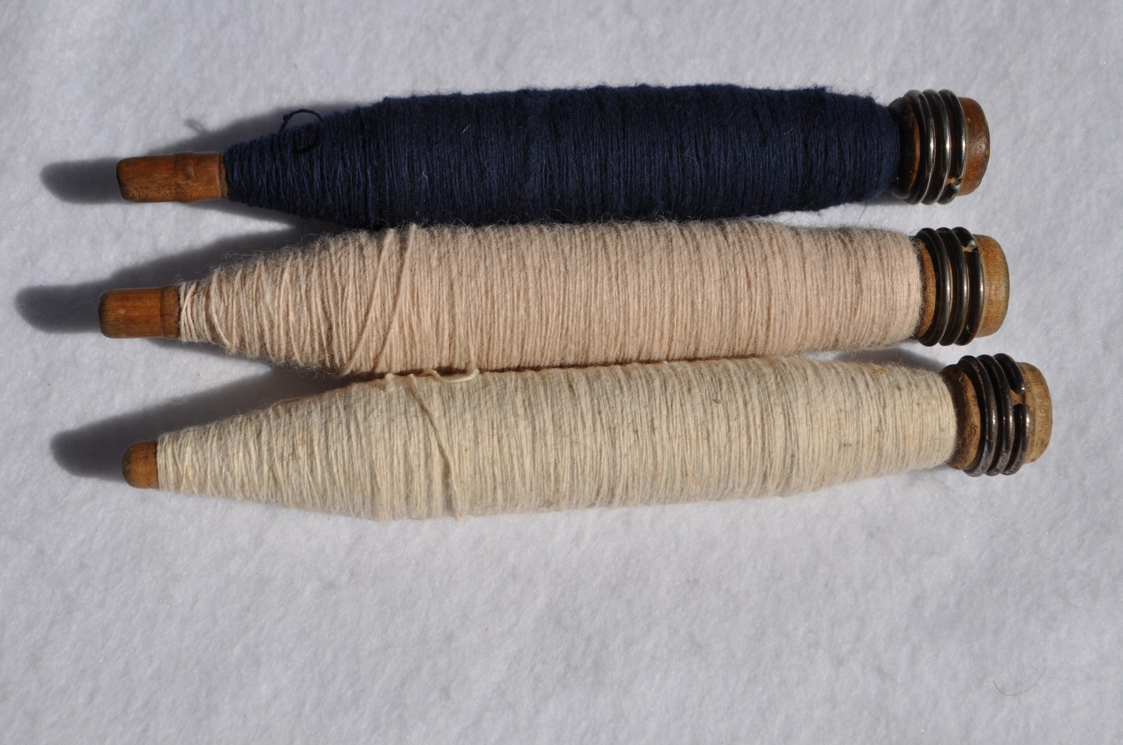 Three (3) Antique/VTG. Industrial Wood Sewing Bobbins/Quills/Spindles/Spools