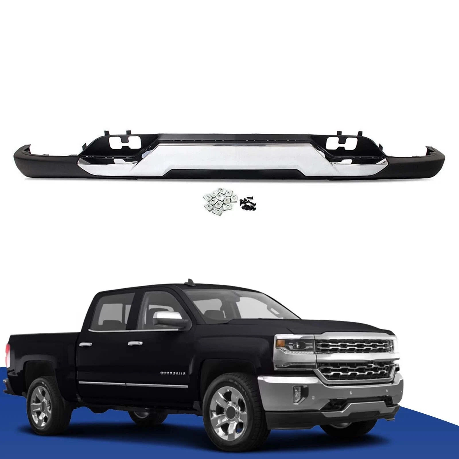 Front Bumper Valance + Chrome Skid Plate For Silverado 1500 2016-2019 With Z71