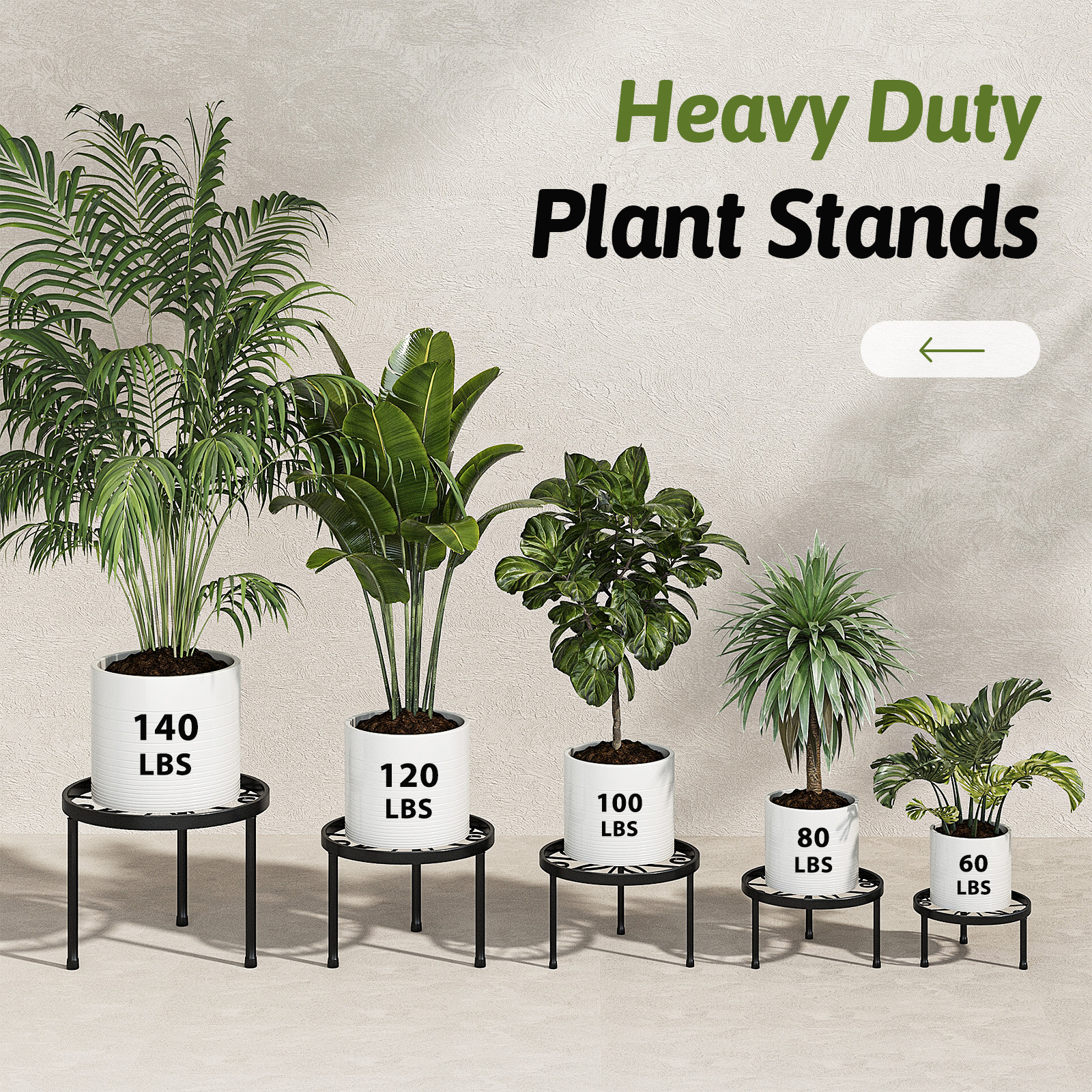 Bamworld 5-Pack Plant Stands Metal Flower Pot Racks for Heavy Duty Plant Riser