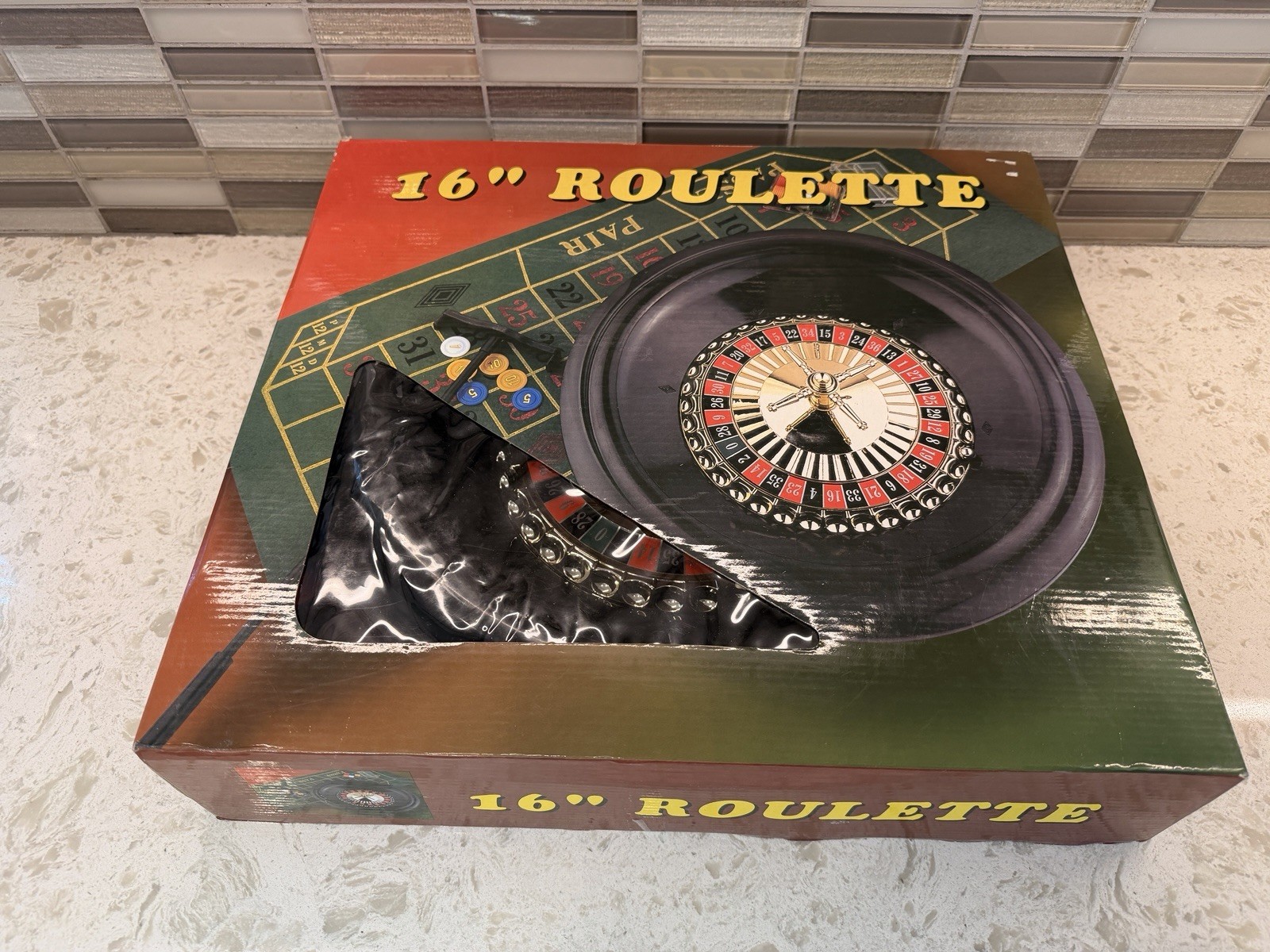 16 Inch Roulette Wheel Game Set with Game Layout, Mini Chips, Rake