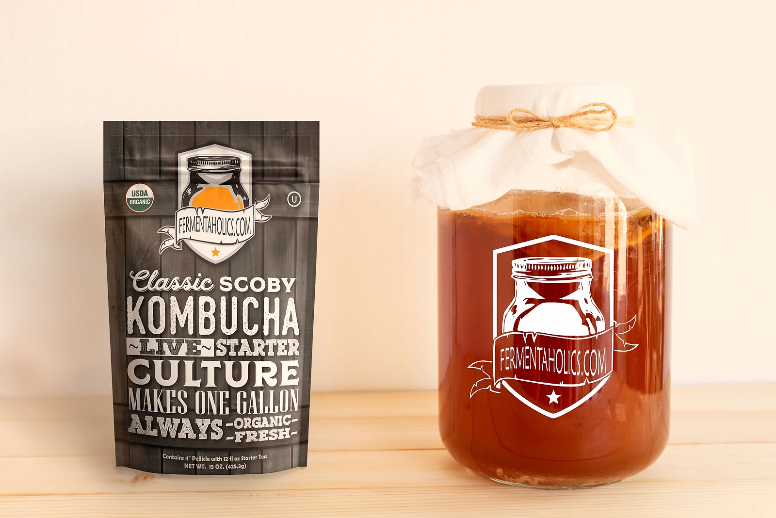 Fermentaholics Organic Kombucha SCOBY with Twelve Ounces of Starter Tea