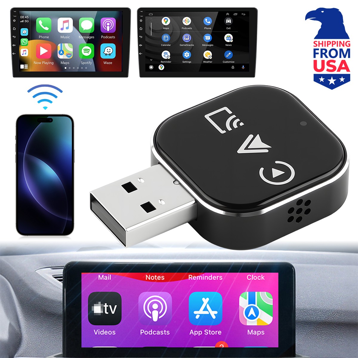 2026 Mini Carplay Adapter 3IN1 Wireless Carplay & Android Auto & Mirror Link