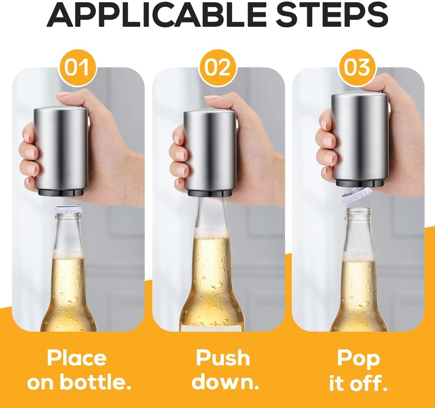 Automatic Beer Soda Bottle Opener, Stainless Steel Magnetic Bottle Cap Remover