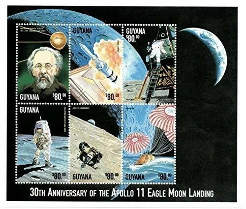 Guyana 1999 Moon Landing Apollo 11 30 Years Souvenir Stamp Sheet Of 6 MNH Gem