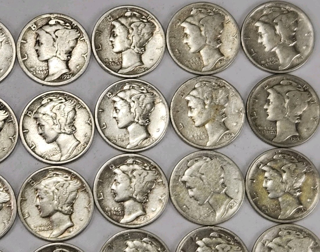 Roll of 50 Silver Mercury Dimes $5 Face Value 90% Silver Coins Mixed Dates ELM2