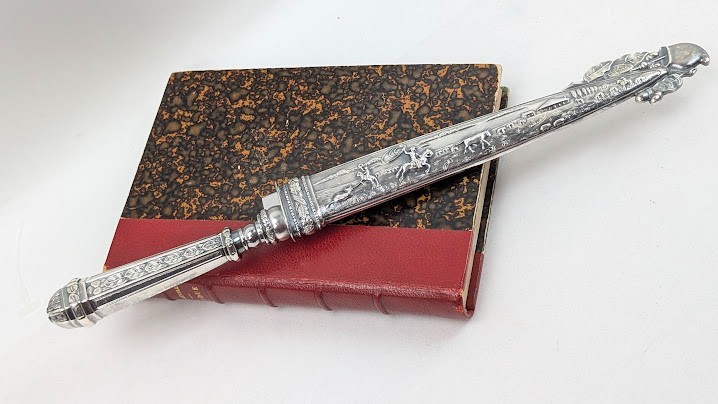 Vintage Antique Silver Gaucho Knife & Scabbard Cowboy Theme Argentinian Dagger