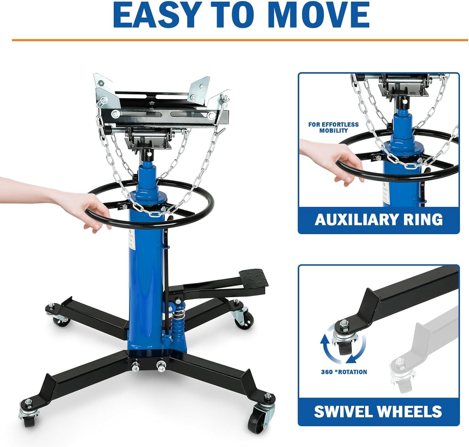1660 lbs Transmission Jack 2 Stage Hydraulic 35"-72" Adjustable Height w/ 360°