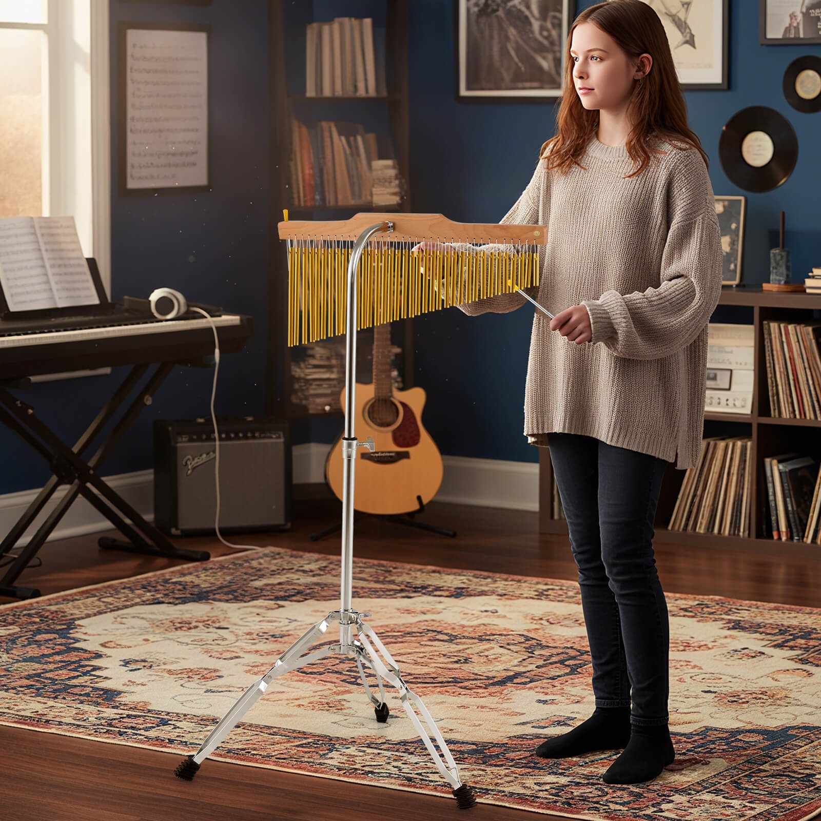 36-Bar Chimes Percussion Instrument w/Foldable & Adjustable Stand, Portable Bag