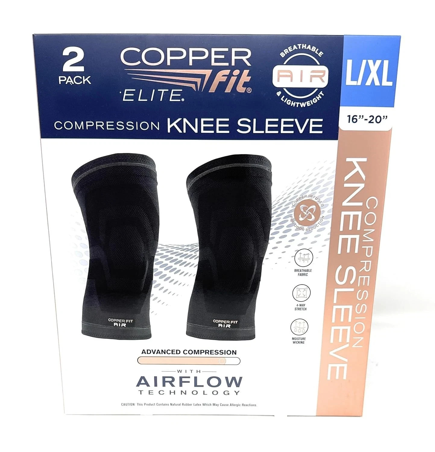 Copper Fit Elite Knee Compression Sleeve L/XL 16-20 Inch 2 Pack