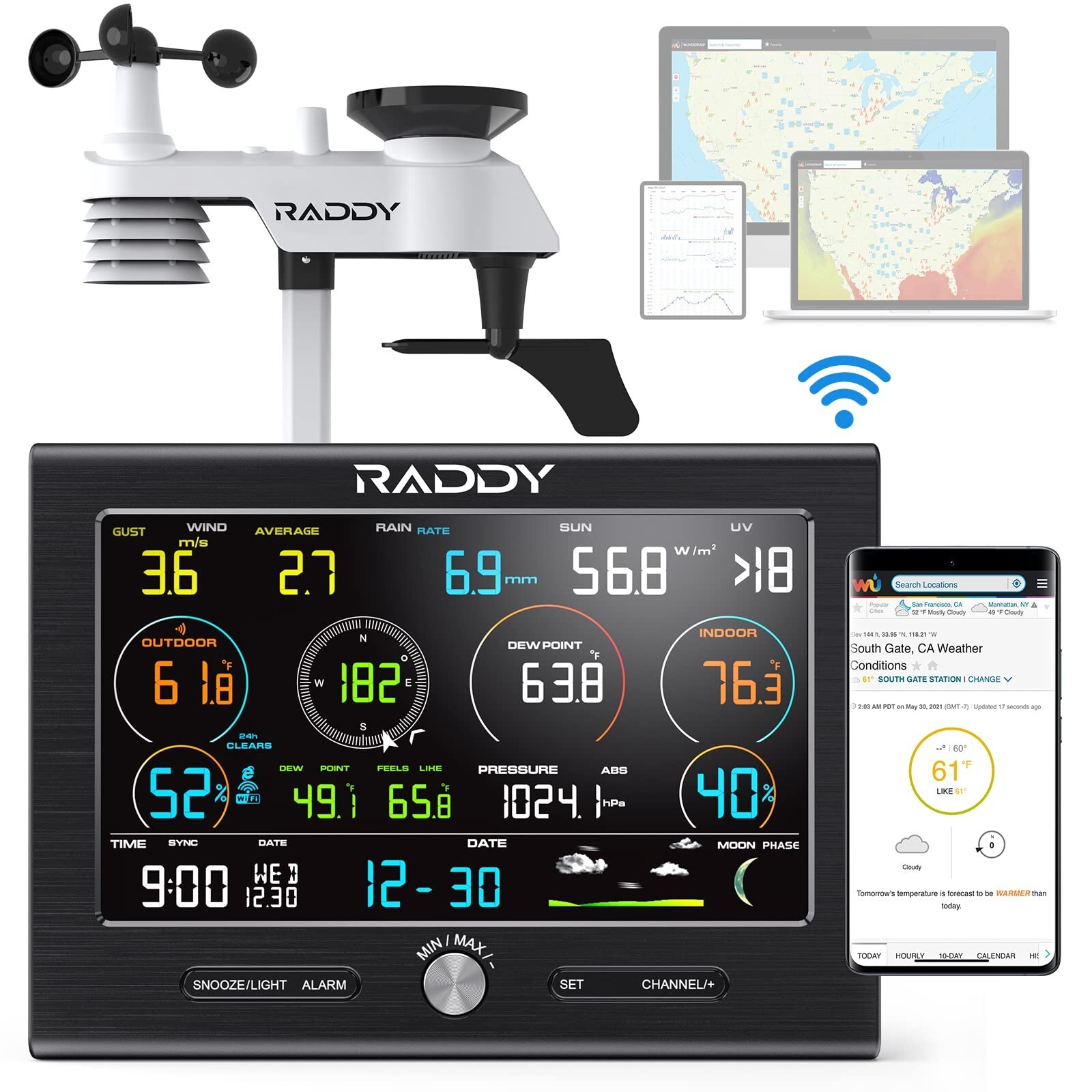 Raddy L7 LoRa Weather Station 1.9 Miles Long Range Wireless Wi-Fi Indoor Outdoor