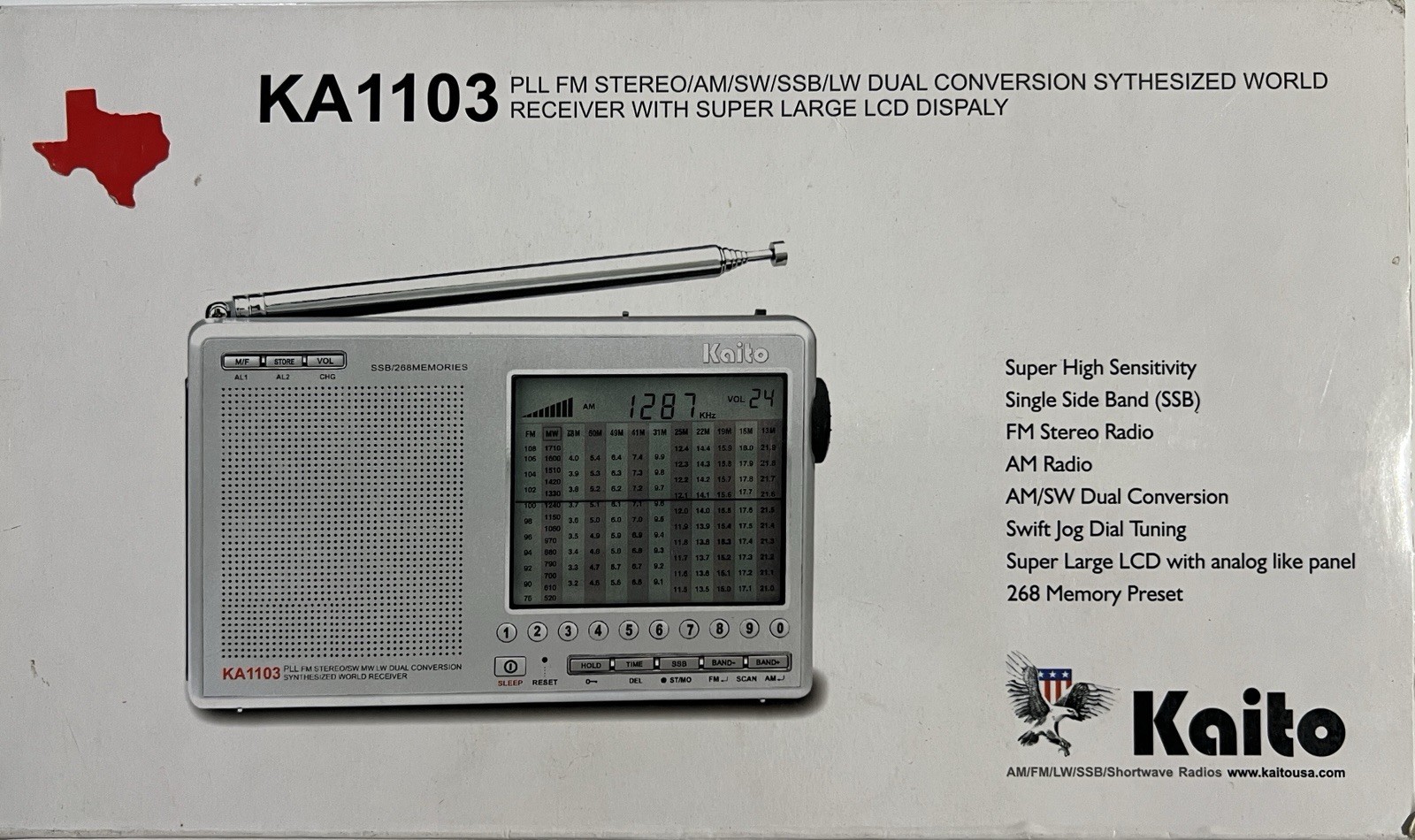 Kaito Radio KA1103 FM AM SW MW LW Digital World Receiver SSB NEW OPEN BOX