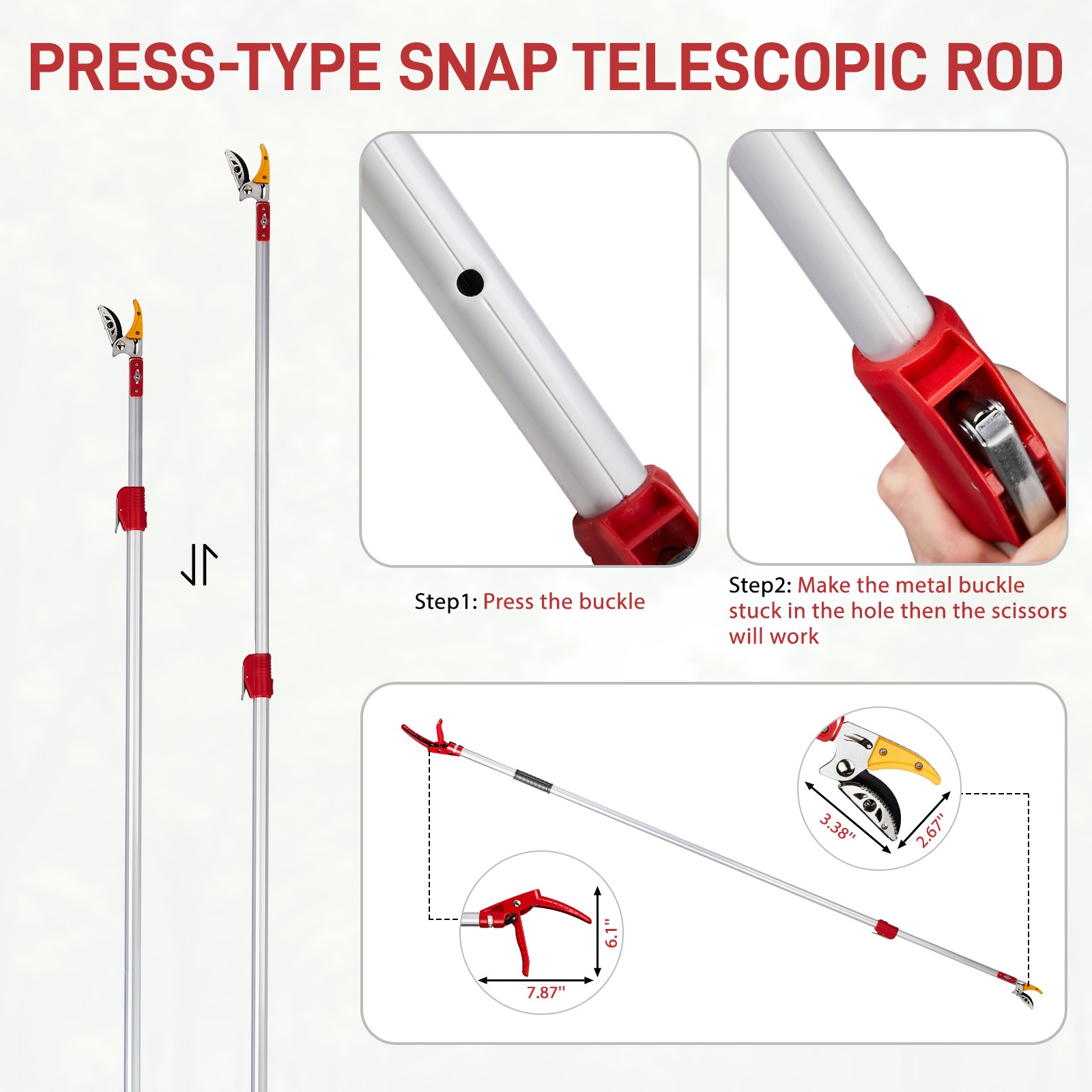 4.27-7.55 FT Cut & Hold Telescopic Pole Pruner, Fruit Picker Tree Branch Cutter