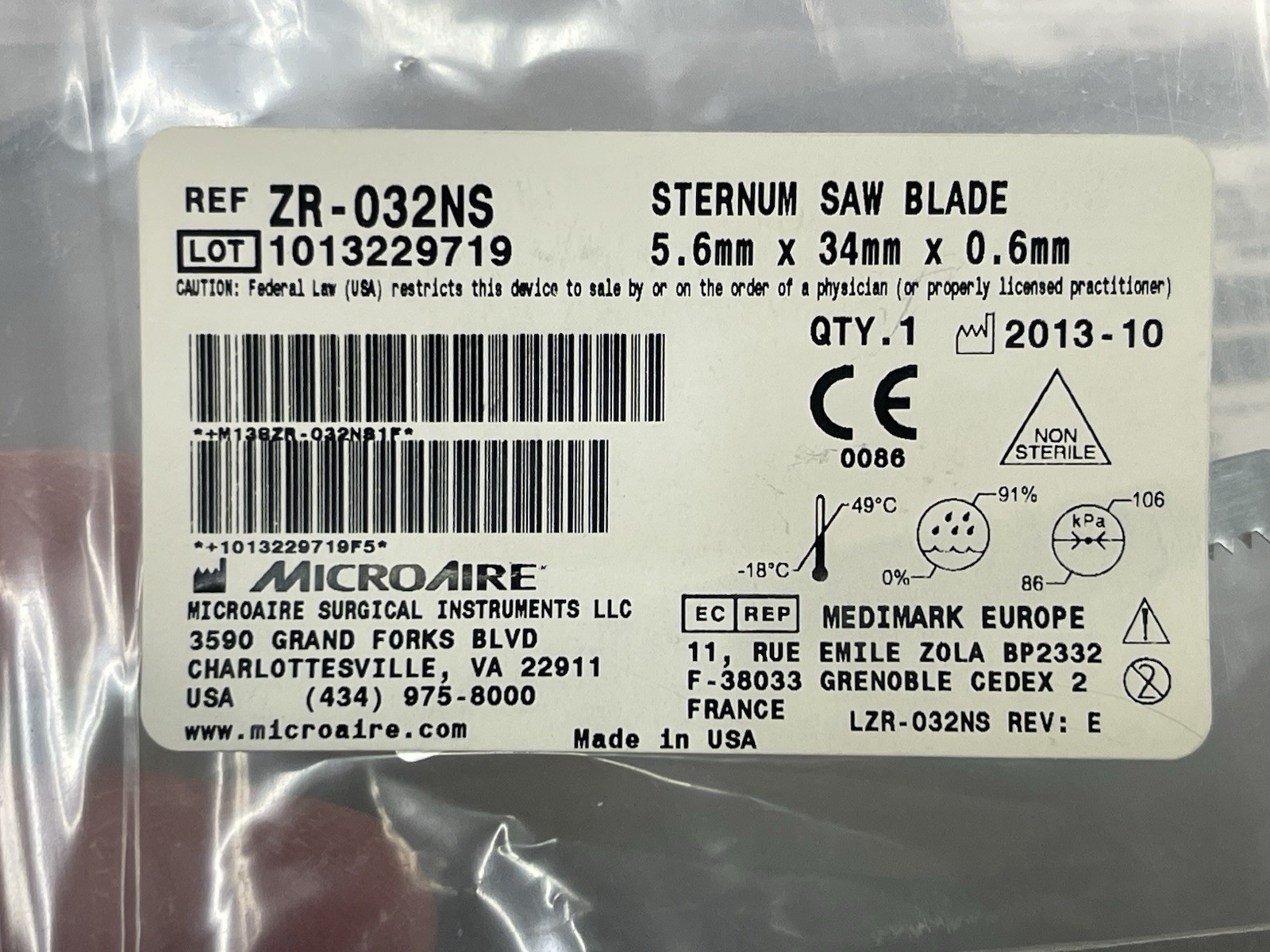 MICROAIRE (ref ZR-032NS ) Sternum Saw Blades Lot of 46