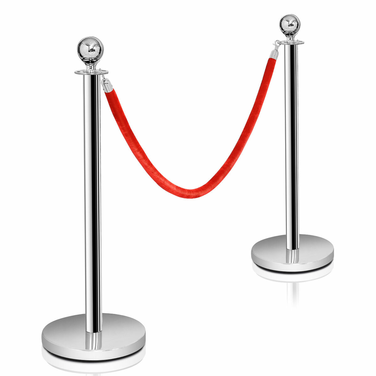 6Pcs Stanchion Posts Queue Pole Retractable 3 Velvet Ropes Crowd Control Barrier