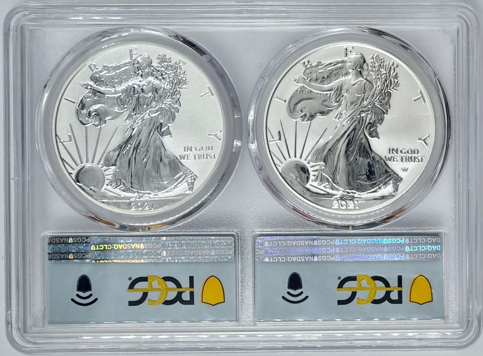 2021 Reverse Proof American Silver Eagle Designer 2pc Set PCGS PR70 FDOI Flag