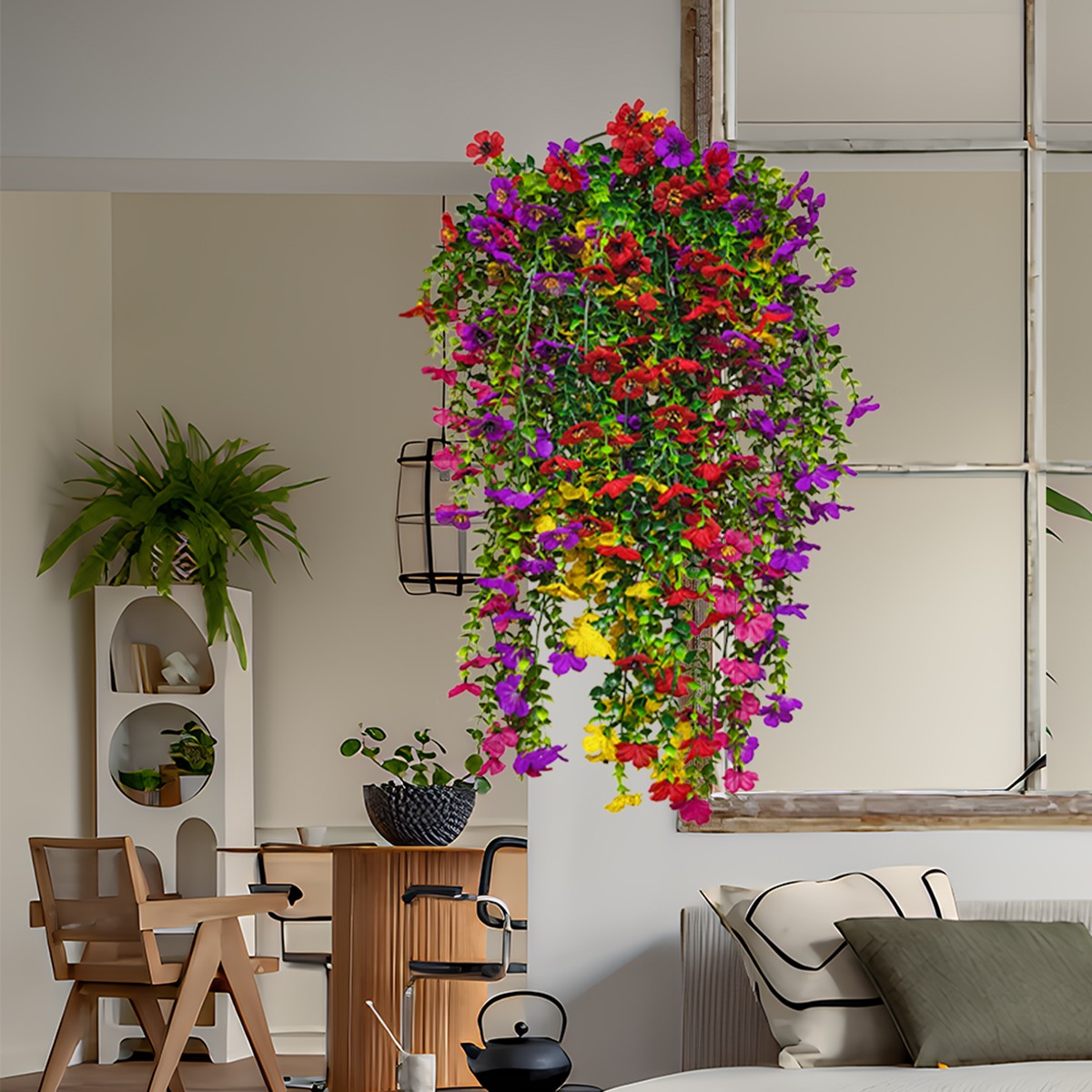 4PCS Artificial Violet Vines UV Resistant Hanging Flowers Plant In/Outdoor Decor