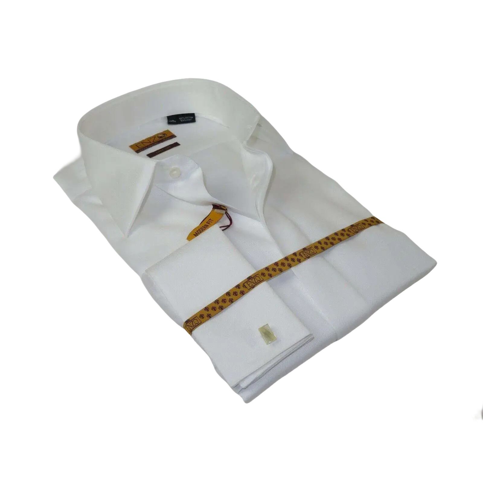 Men 100% Egyptian Cotton Shirt French Cuffs Wrinkle Resistance ENZO 71402 White