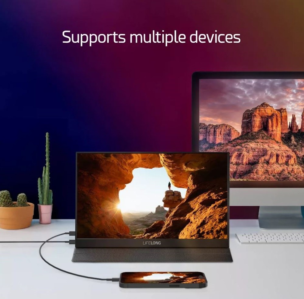 Lifelong 15.6" 1080P Portable Monitor G70-T - IPS, Built-In Speakers, 60Hz, HDMI