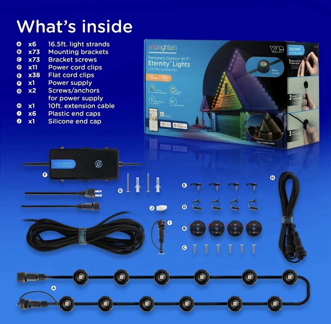 Enbrighten VIBE Permanent Outdoor Wi-Fi Eternity Lights 72lights, 100ft (Black)