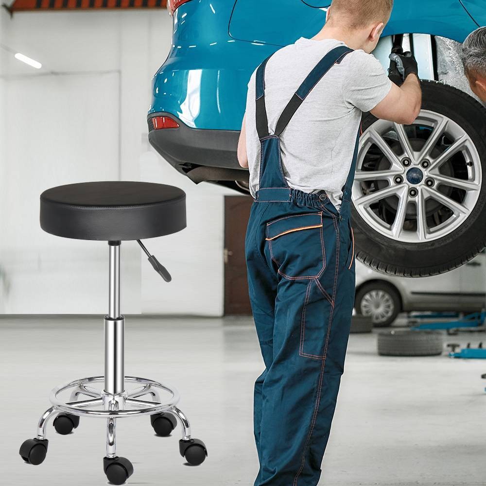 Rolling Garage Stool Adjustable Mechanic Work Shop Salon PU Leather Swivel Seat