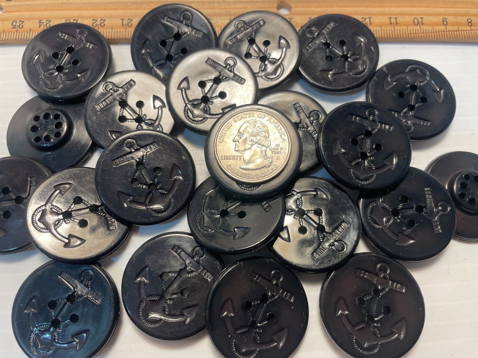 Pea Coat Buttons new old stock 1 '' 1/4 inch Black Navy Military Anchor # PC1
