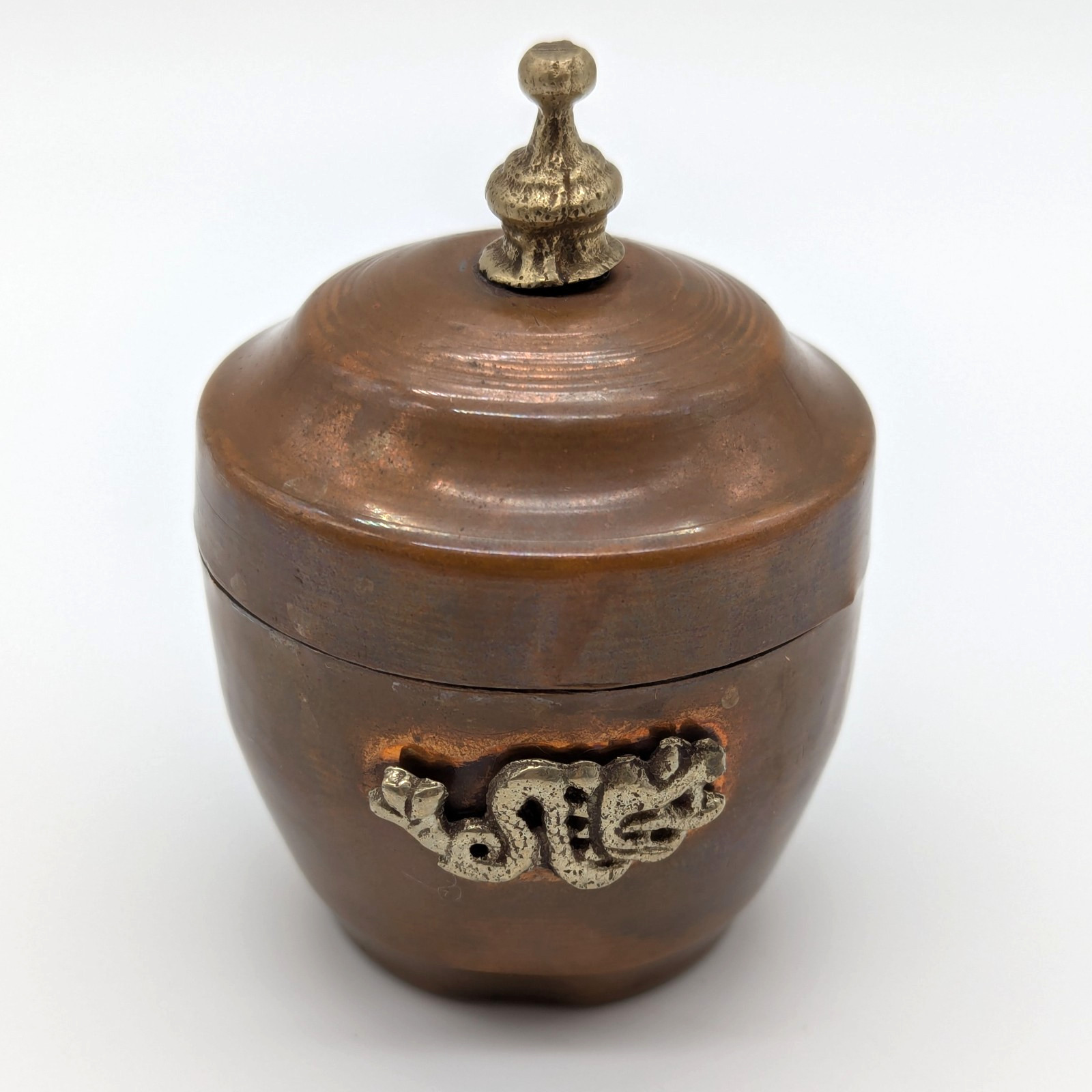 Dragon Copper Jar w/ Silver Tone Ritual Ginger Trinket Urn 3" Tibetan
