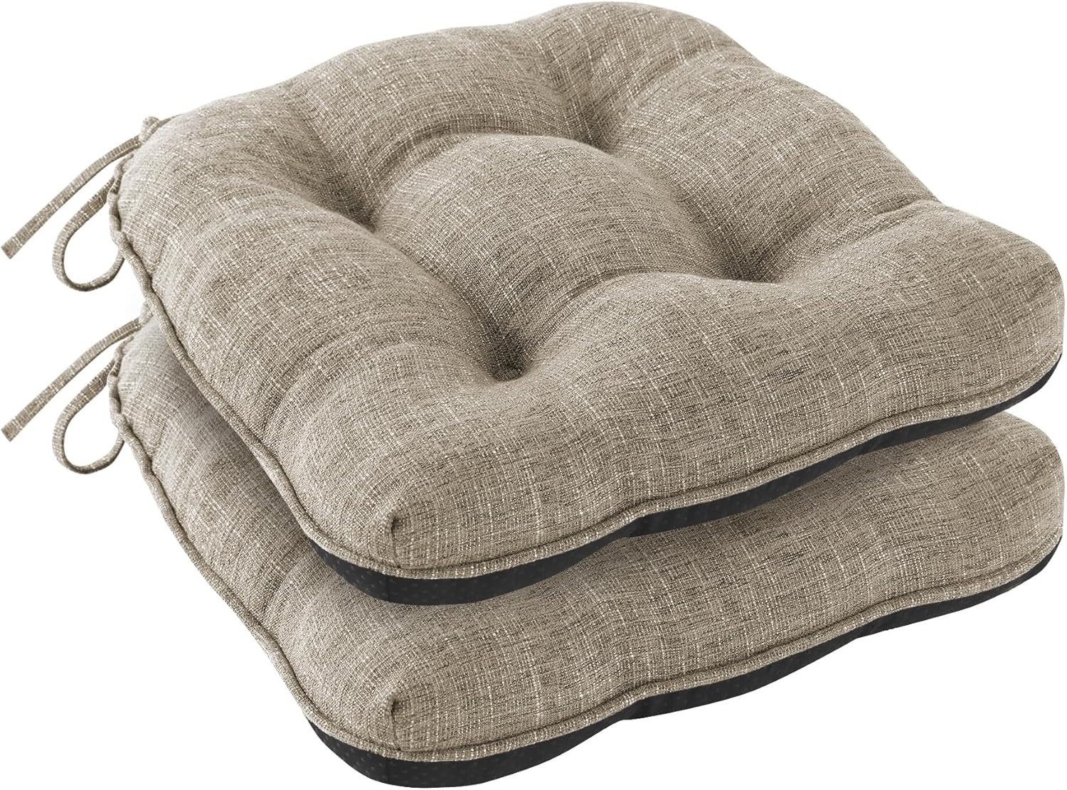 2-Pack Khaki Dining Chair Cushions - Ergonomic, Washable & Non-Slip Backing