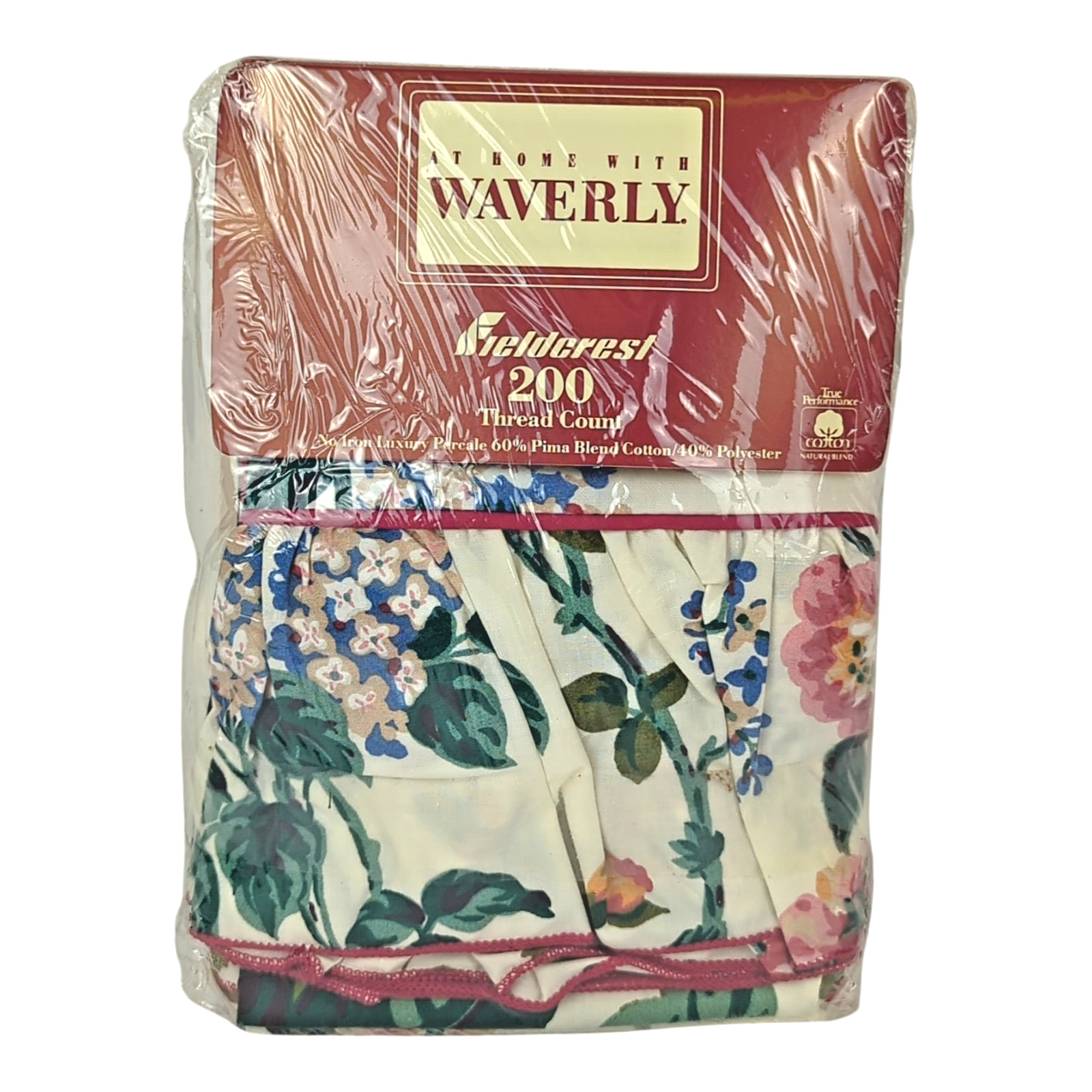 Waverly Fieldcrest Set of 2 Standard Pillowcases Floral Ruffle Burgundy & Green