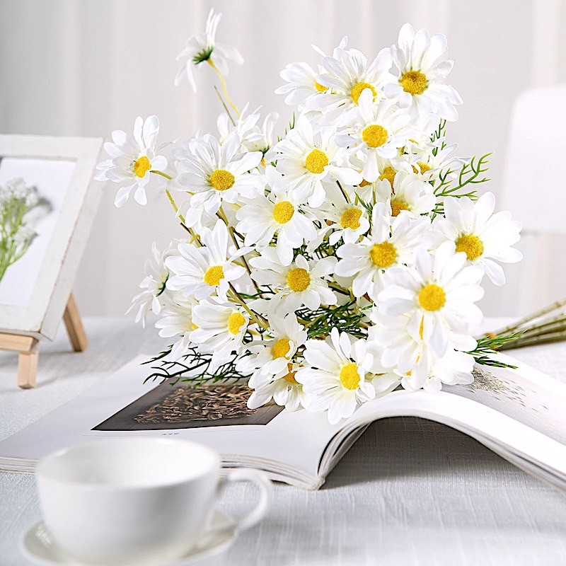 WHITE 6 Bushes 20" SILK ARTIFICIAL DAISY FLOWERS Sprays Wedding Party Supplies