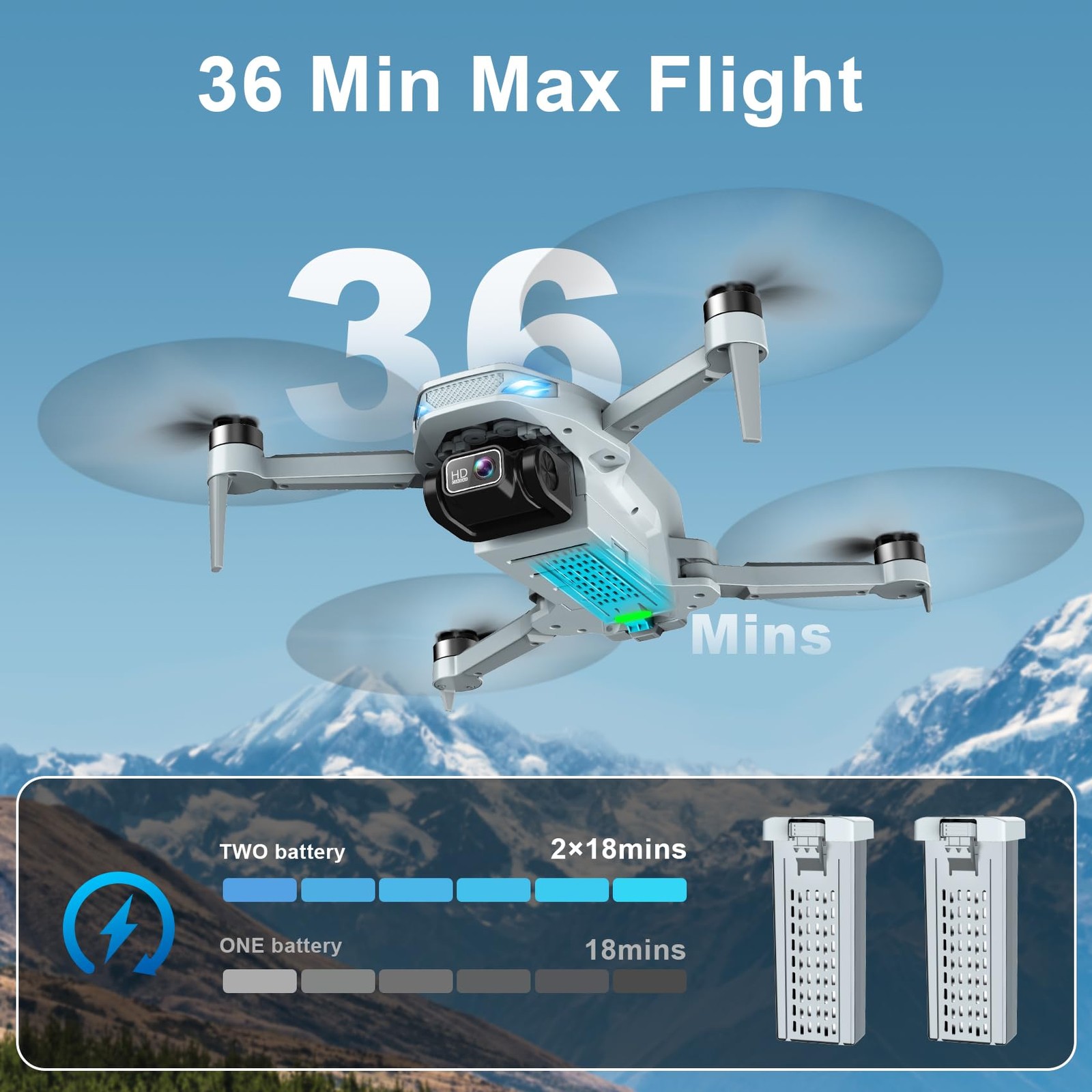 2K FPV Foldable Camera Drone Under 250g RC Quadcopter 2 Batteries Carrying Case