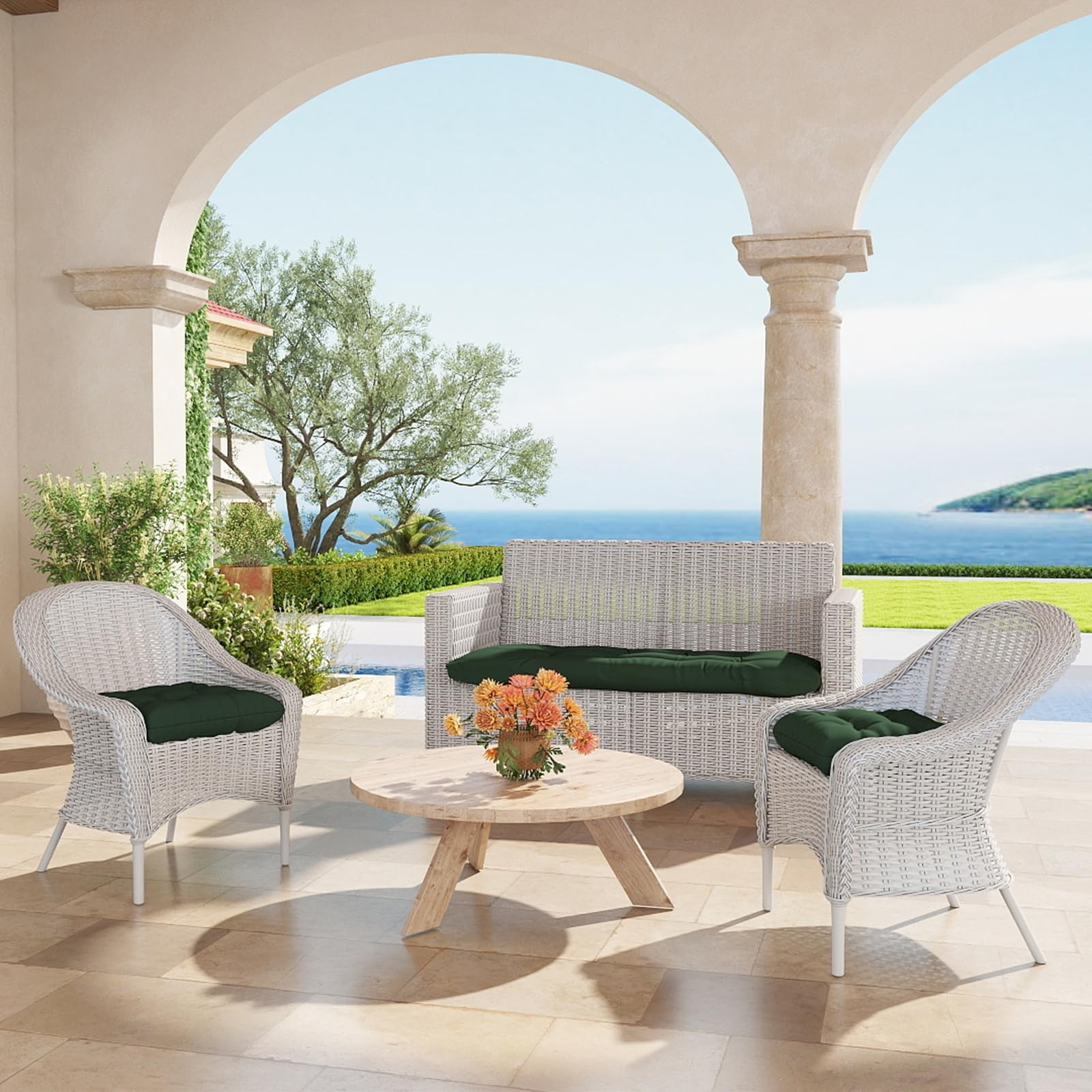 Outdoor Chair Cushions Set 22x22x4 Inch Seat Pads with Ties for Patio