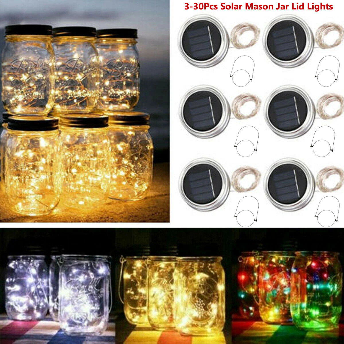 Solar Mason Jar Lid Insert 20 LED Mason Jar Solar String Lights for Glass Mason