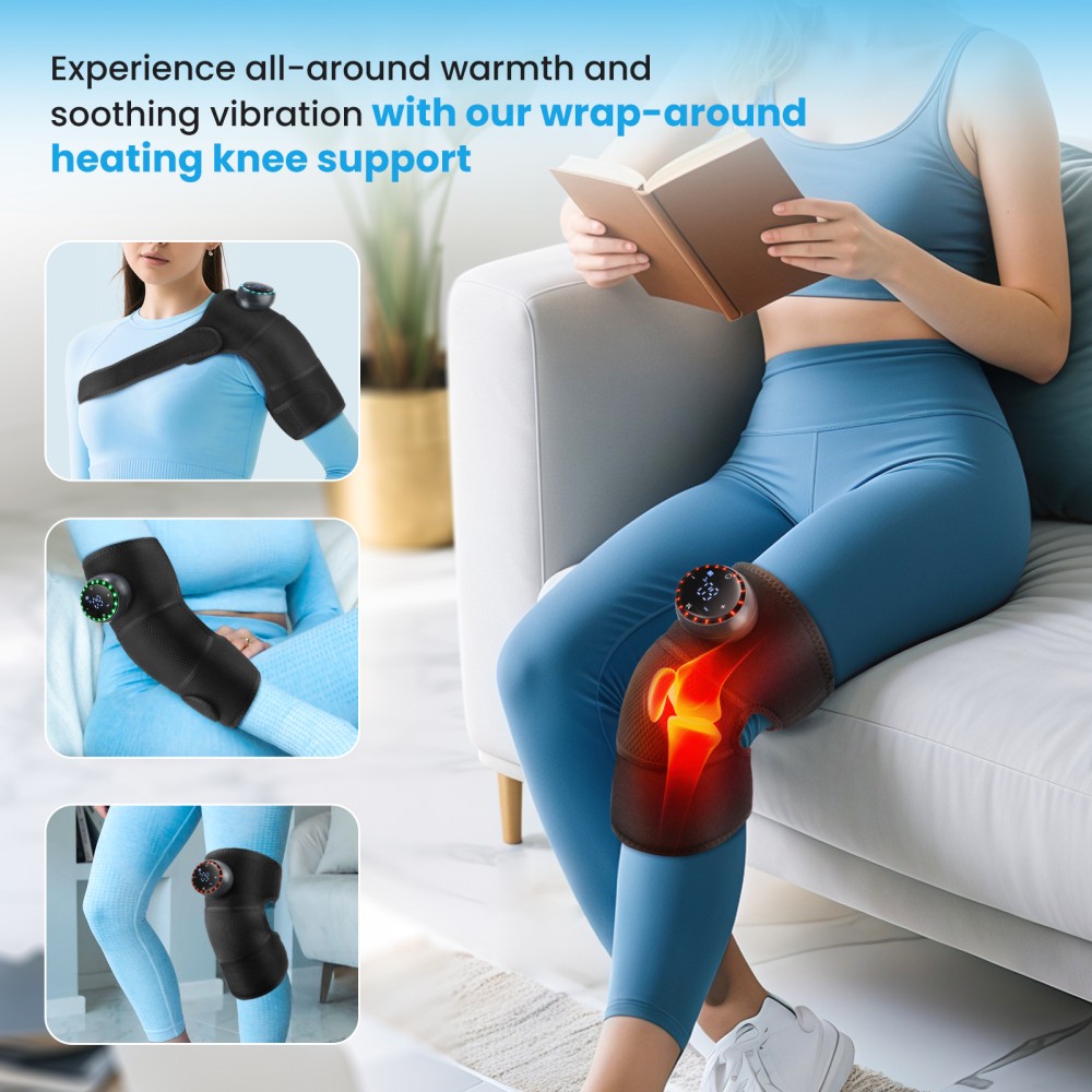 Electric Knee Massager Shoulder Brace with 5 Vibration Modes, 5 Heating Levels