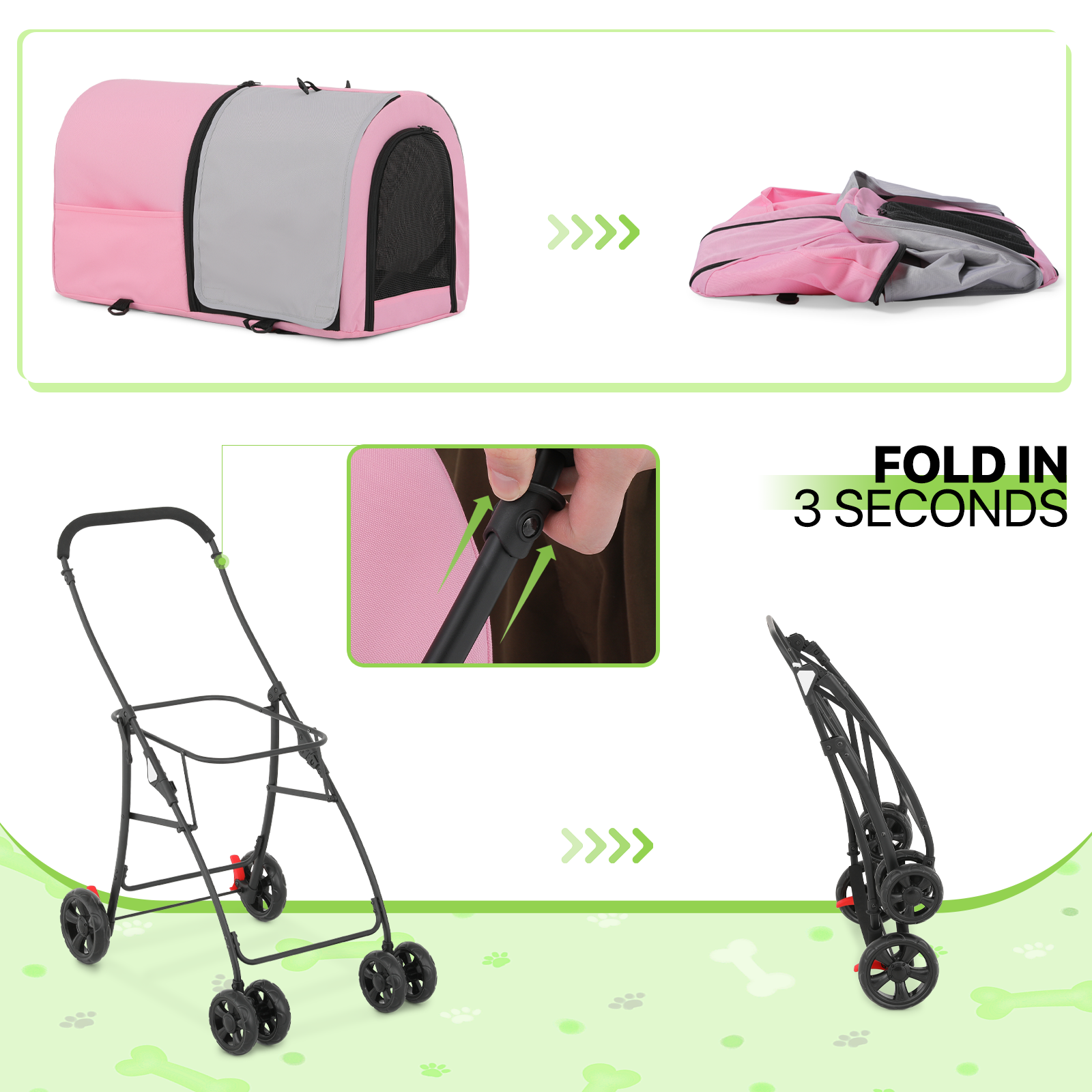 Double 4 Wheels Layer Dog Stroller Folding Carrier Cage Travel Detachable Basket