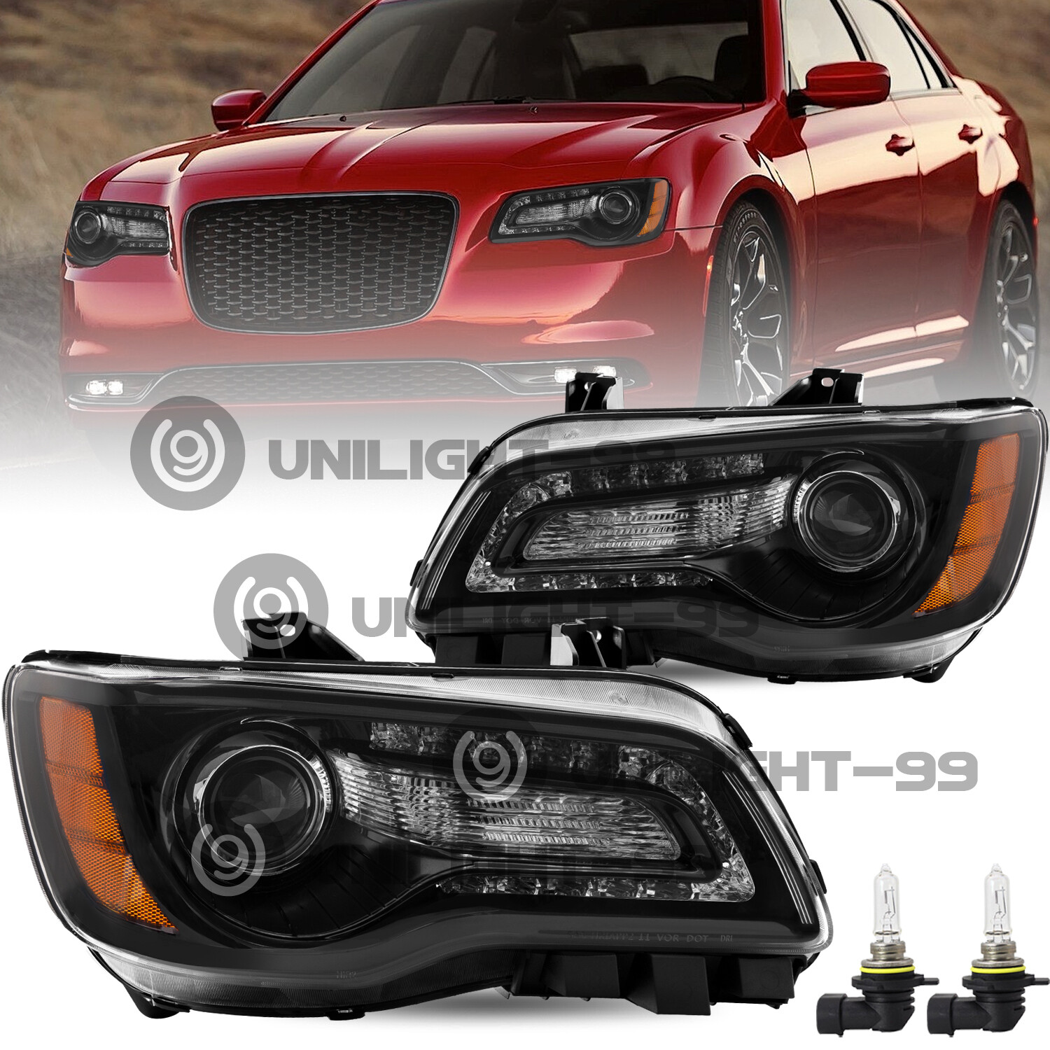 For 2011-2023 Chrysler 300 LED DRL ProjectorHeadlight Left&Right Headlamp W/Bulb