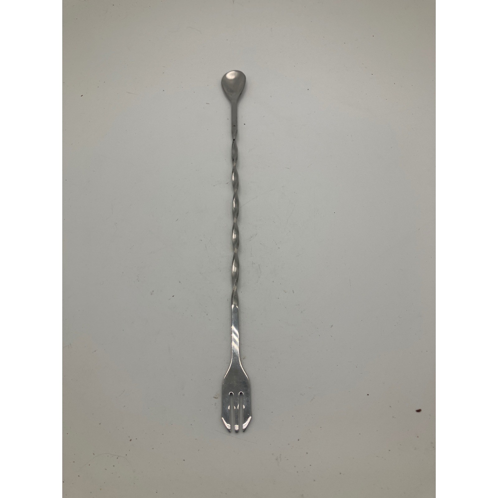 10 Inch Stainless Steel Twisted Bar Spoon with Trident Garnish Fork Silver