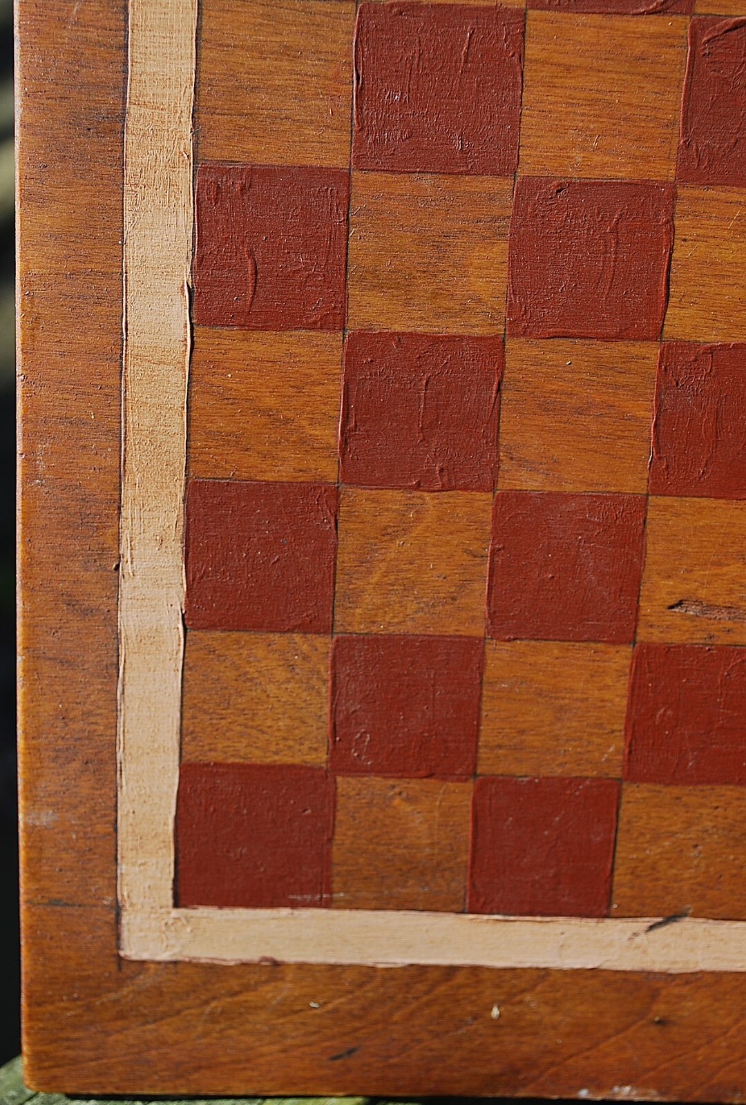 Antique PRIMITIVE HANDMADE Wood Checkerboard Original Paint Game Board 14"