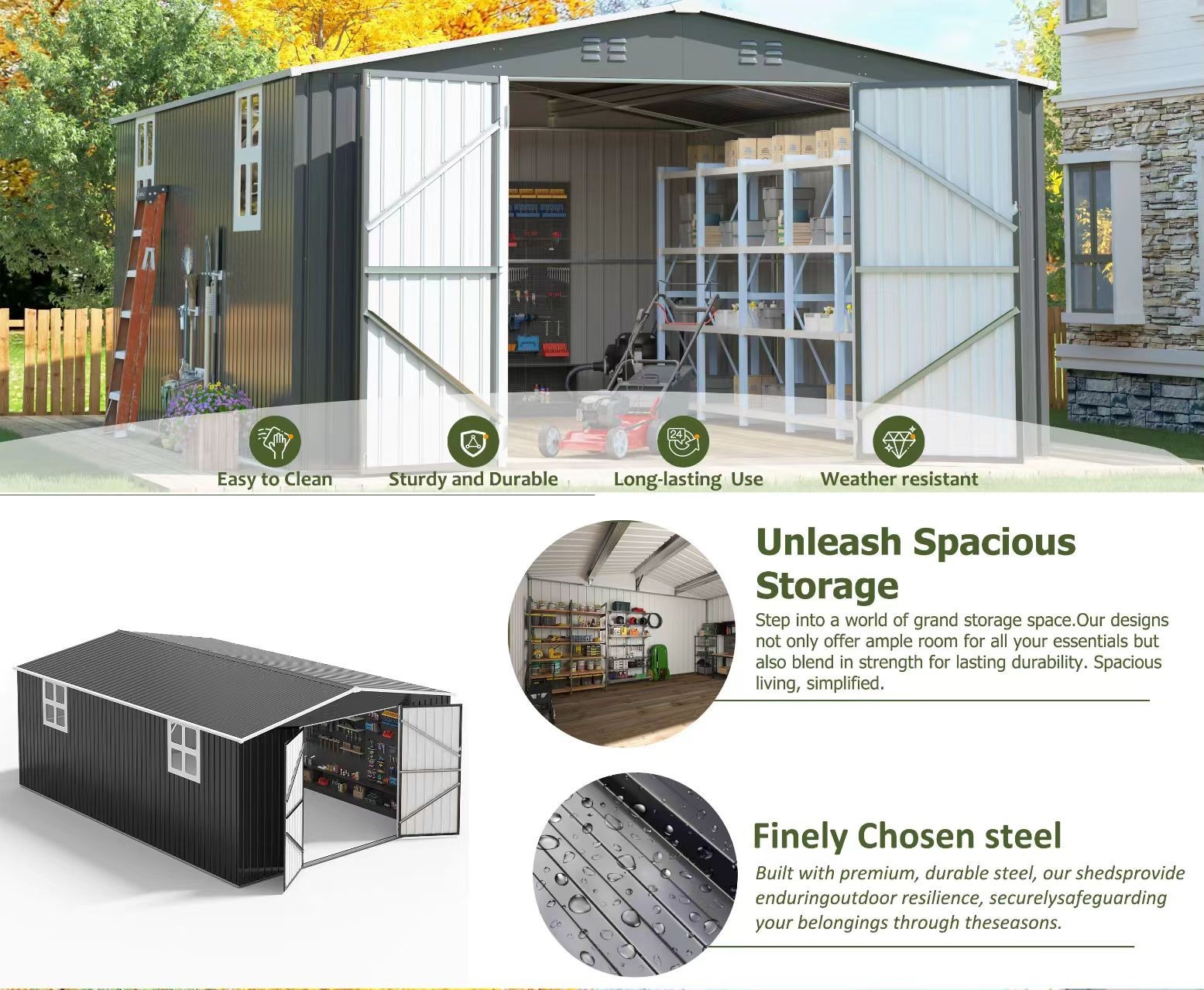 12x16FT Outdoor Metal Storage Shed with Lockable Door, New