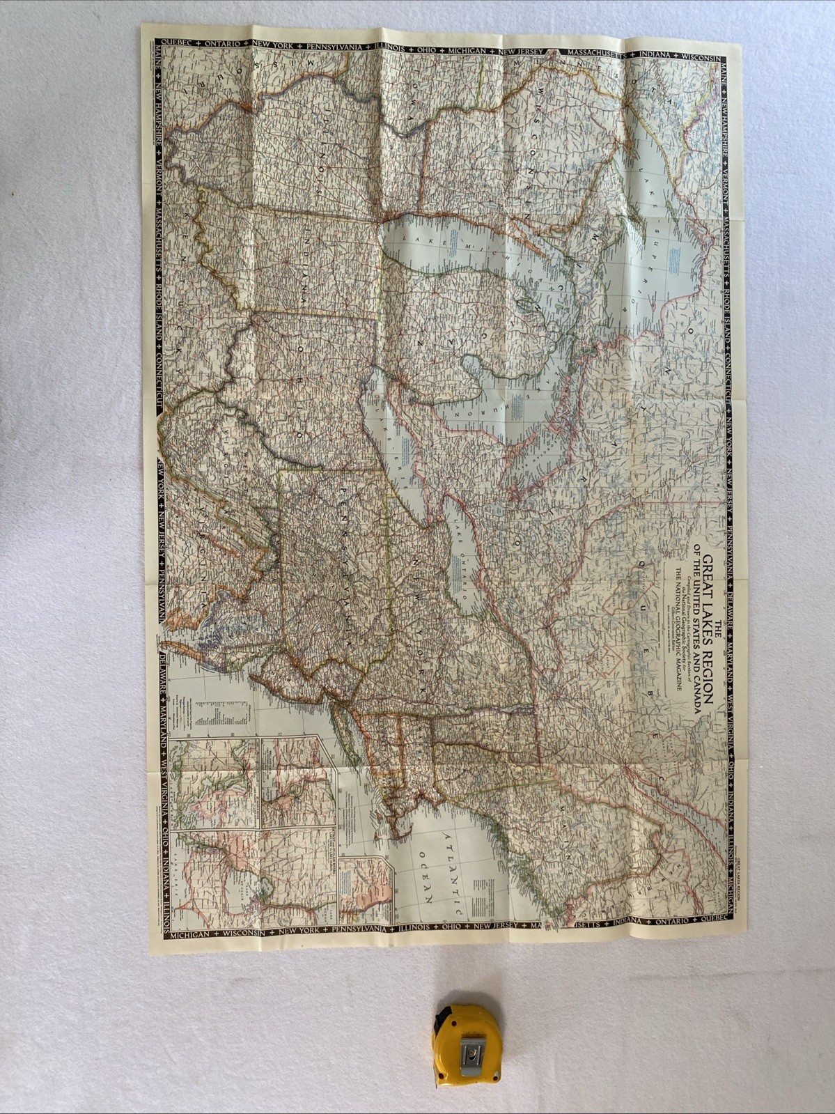 Great Lakes Region USA & Canada - National Geographic Map December 1953 42x28”