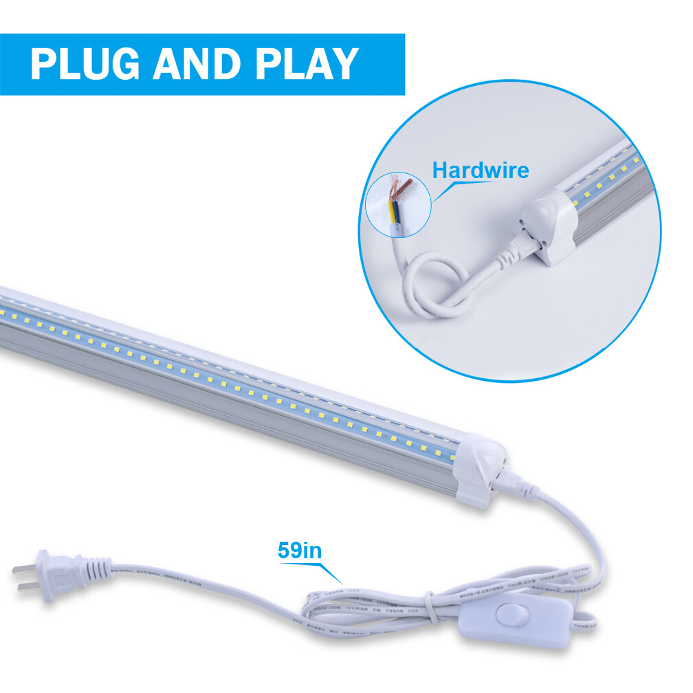 T8 4FT LED Shop Light 40W V Shape Tube Linkable Fixture Super Bright White 6000K