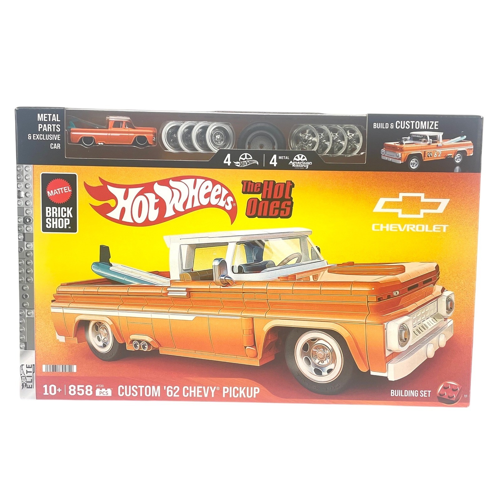 Hot Wheels Brick Shop Custom 62 Chevy Pickup Building Set 858 Pcs JFT20 Orange