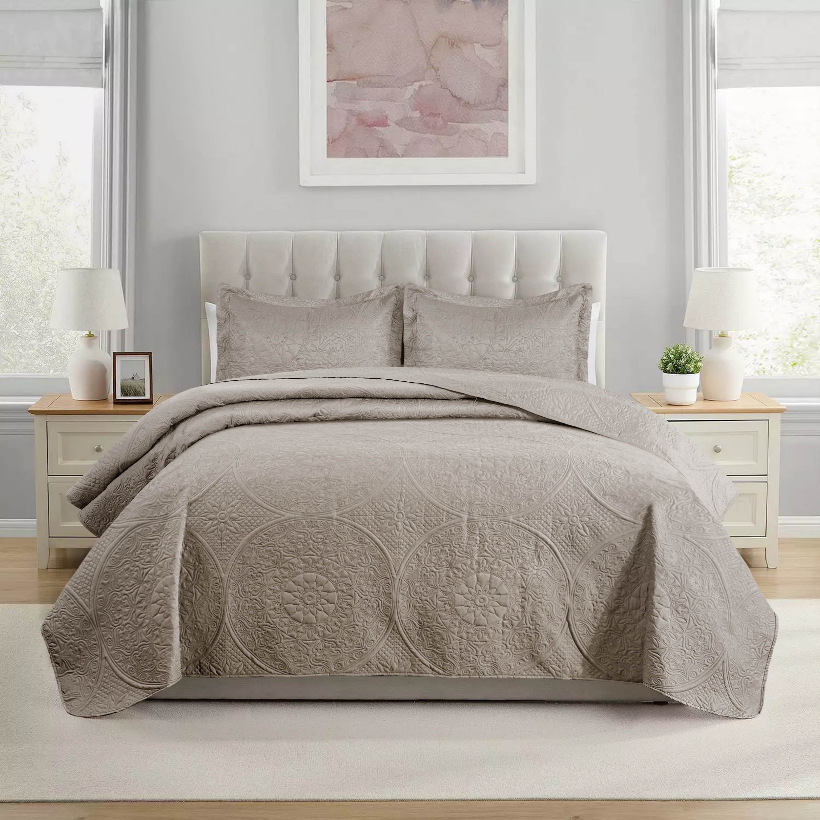 Floral Bedspread Bedding Set 3 Piece Coverlet Lightweight Bed Throw Queen King